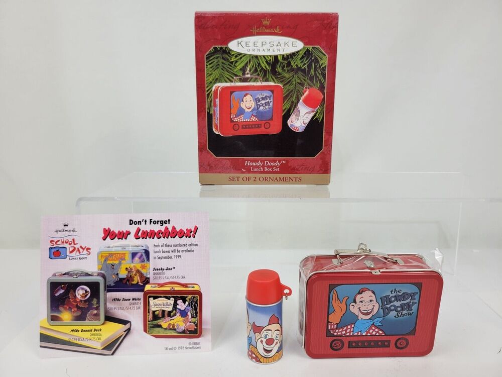 2pc Christmas Ornament Howdy Doody Lunch Box Lunchbox Hallmark Keepsake 1999 NIB